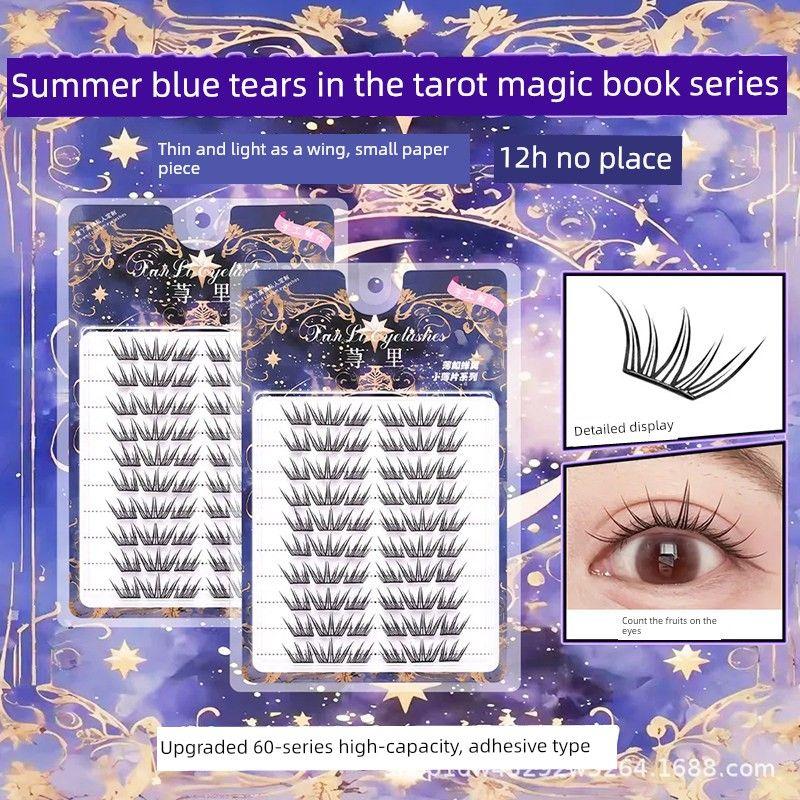 

2026 New Model Glue-Free Self-Adhesive False Eyelashes for Women, Natural Realistic Summer Blue Tears Glue Style, Segmented, Large Capacity 10 Rows of 60 Clusters [Glue Type + Tweezers Glue]