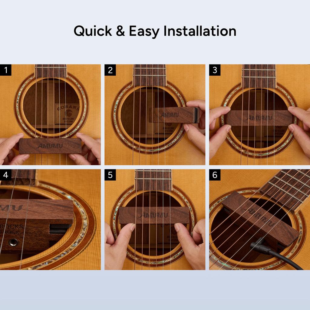 AMUMU SP30WN Walnut Woody Soundhole Pickup with Neodymium Magnet for Acoustic Guitar Single Clear Balanced Acoustic Tone – Coil, Passive, Free, &