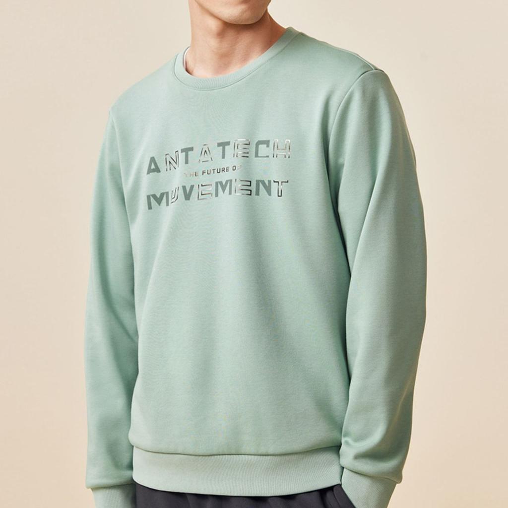 Anta Training Series Solid Color Print Logo Pullover Casual Sport Fleece Sweatshirt Men Tops Green 152247702-2