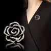 Elegant Black Rose & Red Camellia Brooch Pin for Women's Suit Sweater