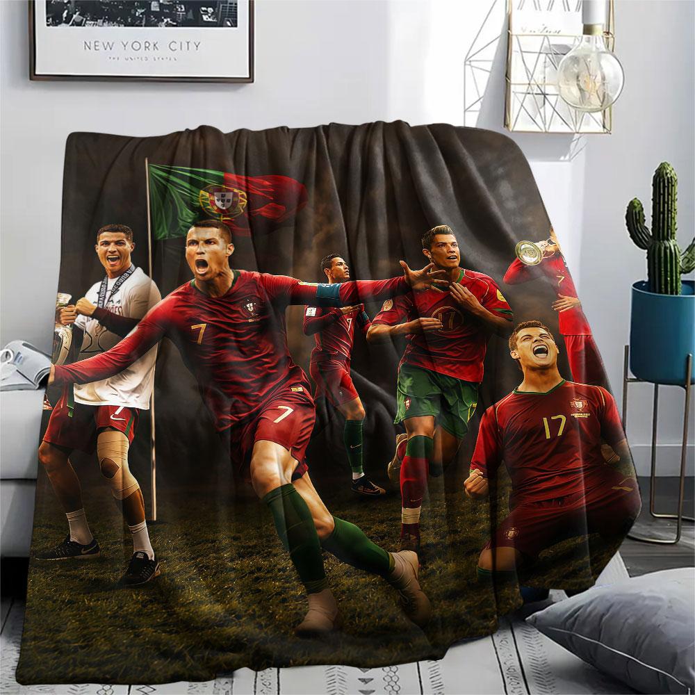 1PC Portugal National Football Logo Patterned Flannel Blanket Suitable For All Seasons for Home Decor Warmth and Comfort Gifts Holiday Present