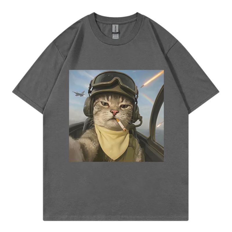 Funny Smoking Cat On Plane Graphic T Shirts High Quality Fashion Oversized TShirts Unisex Unisex Casual Cotton Short Sleeve TShirt