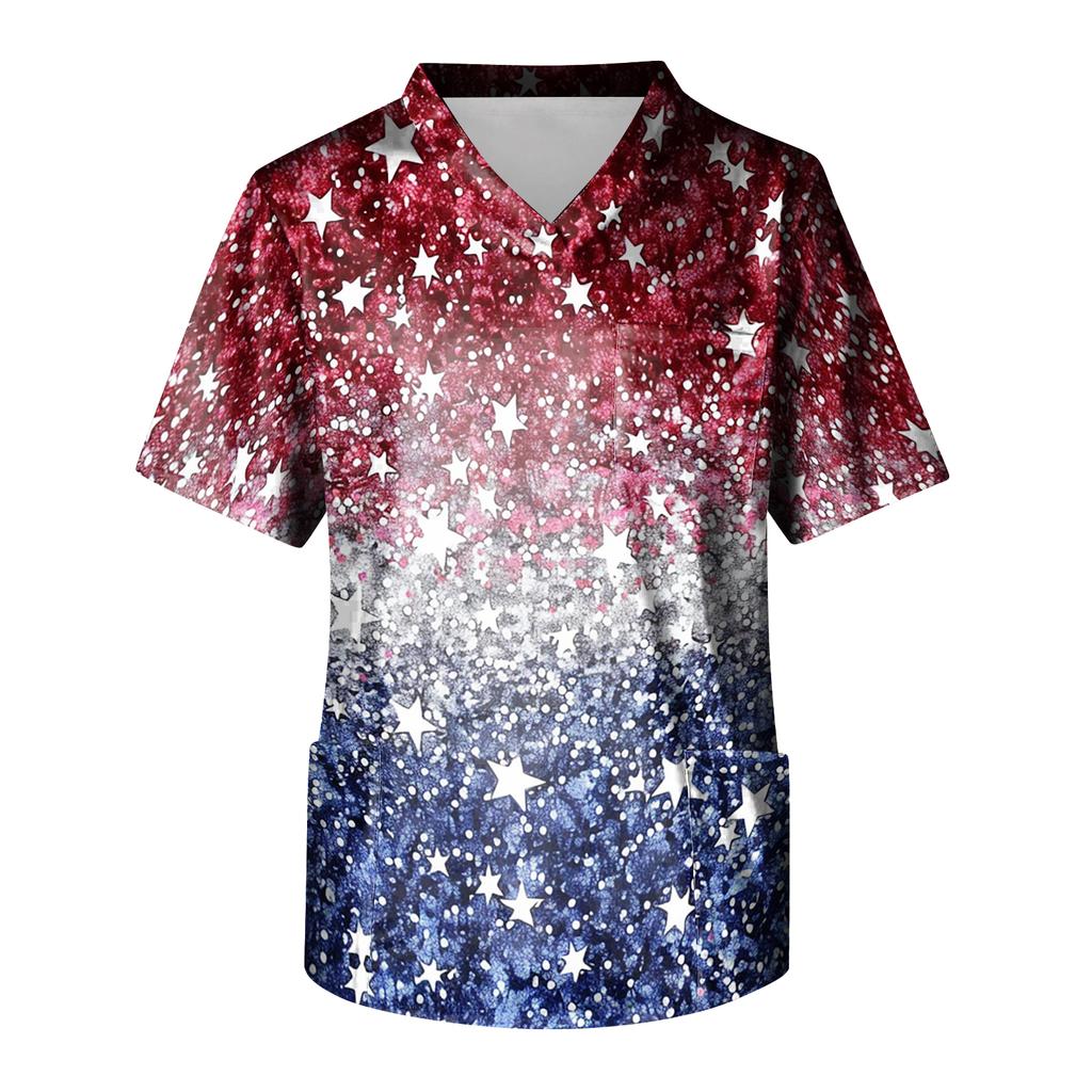 Men's Short Sleeve V-Neck  Print Chest Pocket Care Top