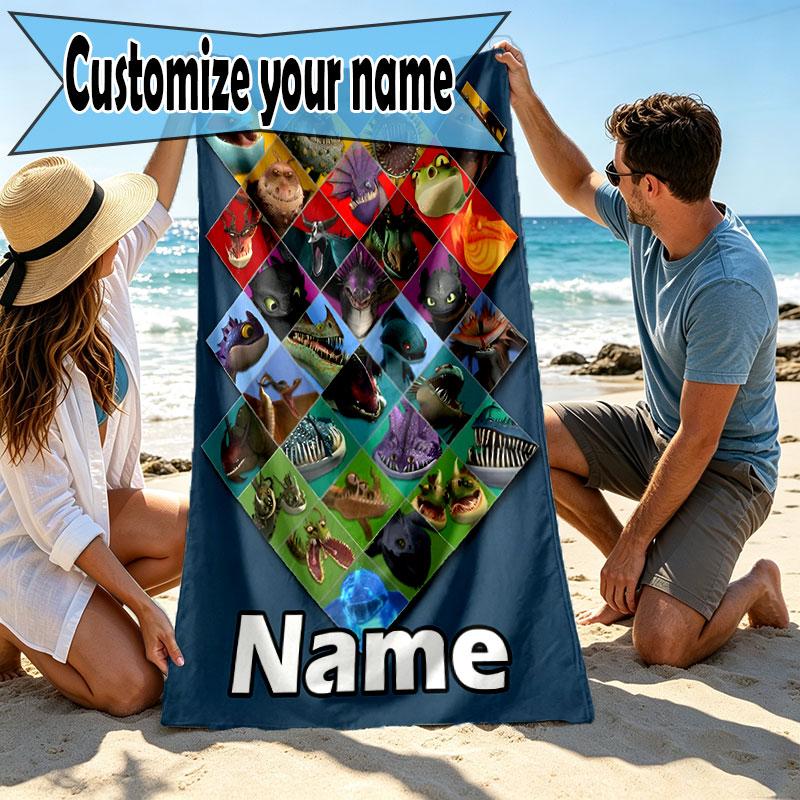 Custom Name Personalized How to Train Your Dragon Print Beach Towel, for Trip Camping Beach Party Home Decor, Birthday Gift for Family & Friends