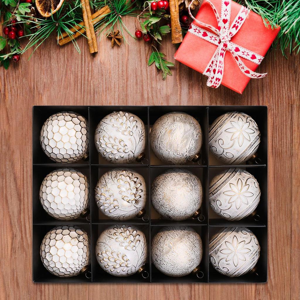 Christmas Ball Ornaments Set 12 Pieces White and Gold Winter Holiday Decoration Shatterproof Christmas Decorations for Tree for