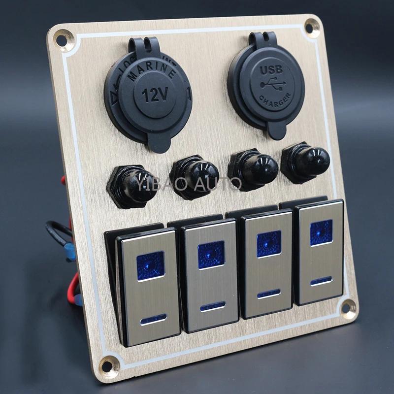 Metal 4/6 Gang with Car Boat Overload protector Switch Panel  Marine Led Rocker Switch Panel Digital Display Toggle Switches NF4 gang Gold