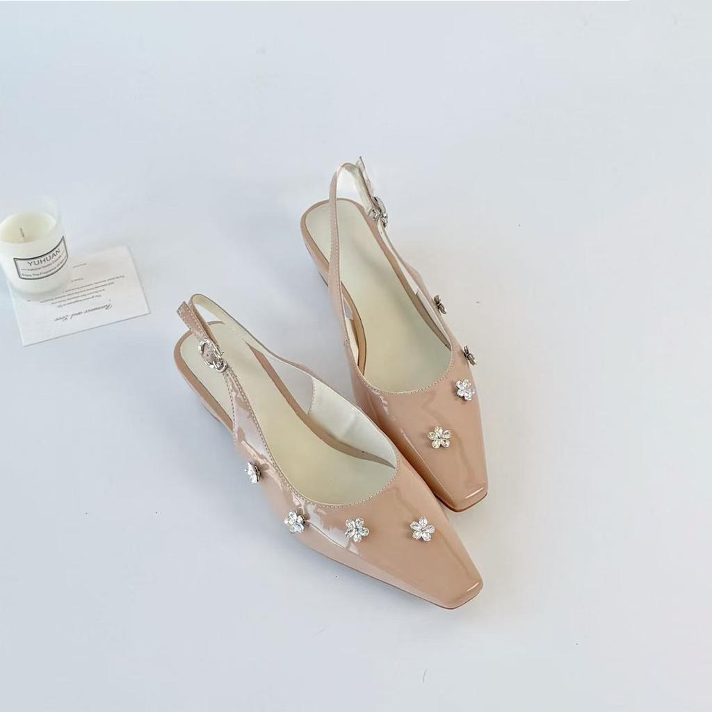 Sheepskin version~ high-end retro bag head sandals women's summer new thick heel French back strap temperament single shoes