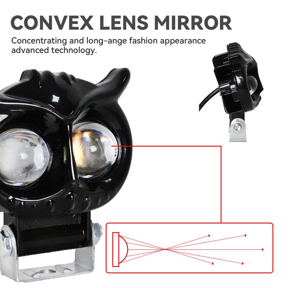 Universal Motorcycle Headlight Owl Design White Yellow Dual Color Auxiliary Spotlights Motorbike Scooter Fog Lamp Running Lights