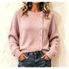 Women S Long Sleeve Knit Sweater Solid Color Loose Fit Button Detail Casual Wear