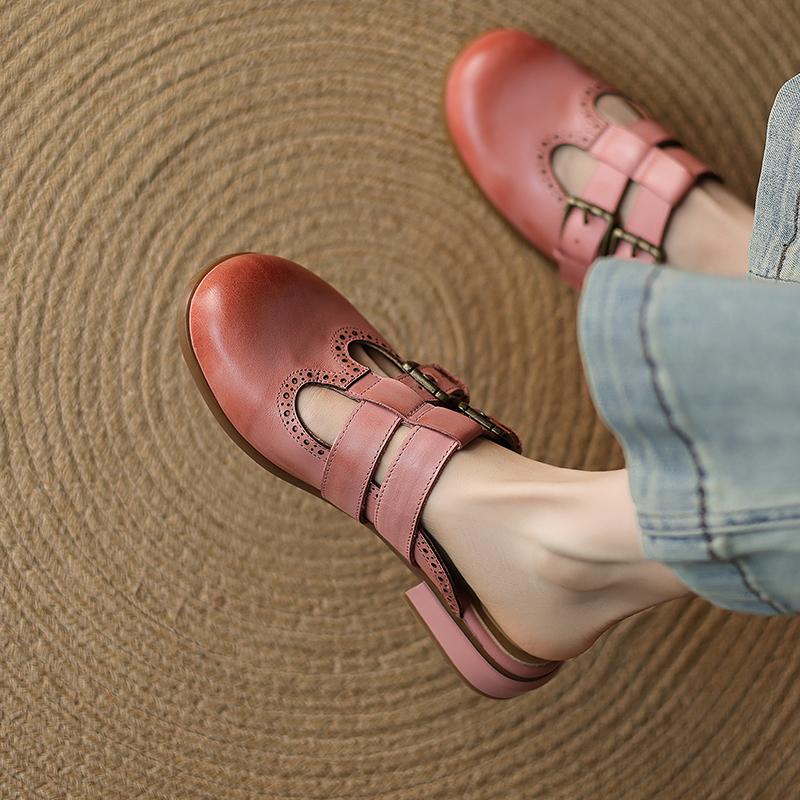 Fashion New Fashion Sandal Women Pumps Shoes Sexy Slingback Heels Retro Leather Party Casual Summer Round Toe Shoes Mueller Slippers