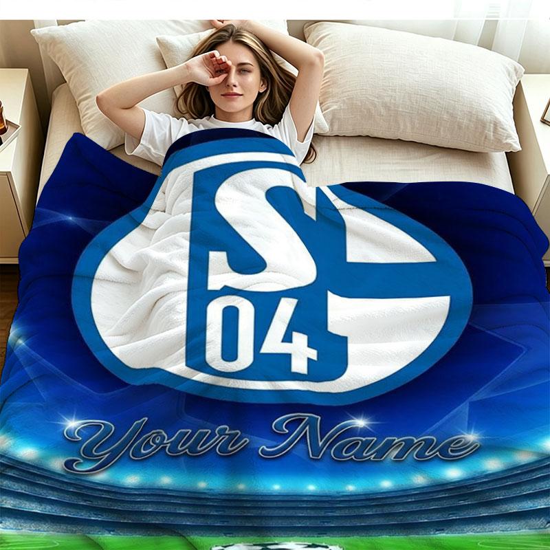 1PC FC Schalke 04 Custom Name Patterned Flannel Blanket Suitable For All Seasons for Home Decor Warmth and Comfort Gifts Holiday Present