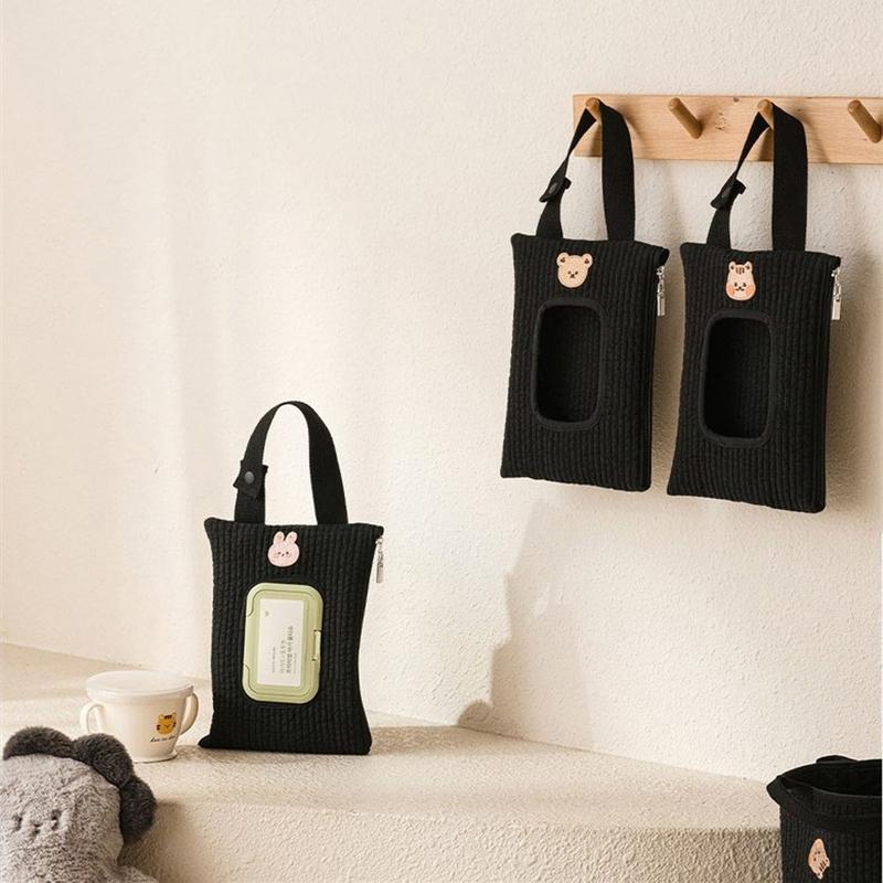 Cartoon Cute Tissue Box Travel Car Portable Handheld Storage Bag Towel Cover Newborn Hanging Bag For Cart Accessories 2024 New