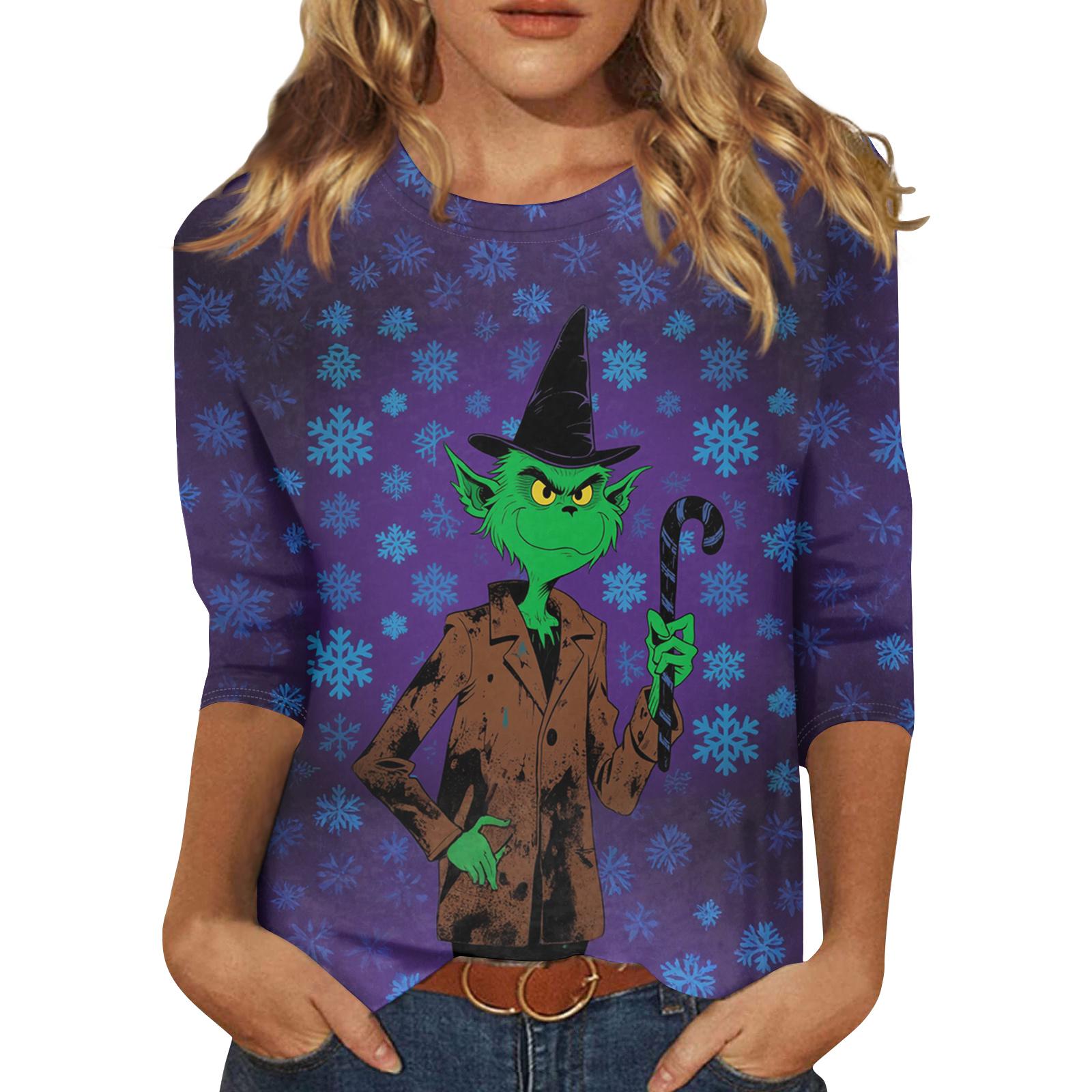 

Women s Loose Comfortable Casual Fashion V-Neck Christmas Print Long Sleeve Hoodie XXL