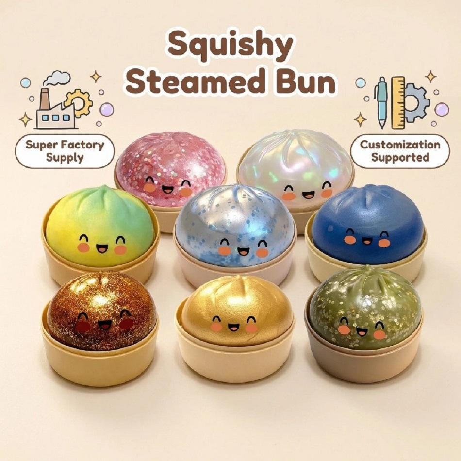 Colorful Realistic Dumpling Squeeze Toys With Bamboo Steamer Soft Tpr Dough Ball Decompression Fidget Toys Funny Creative Gifts