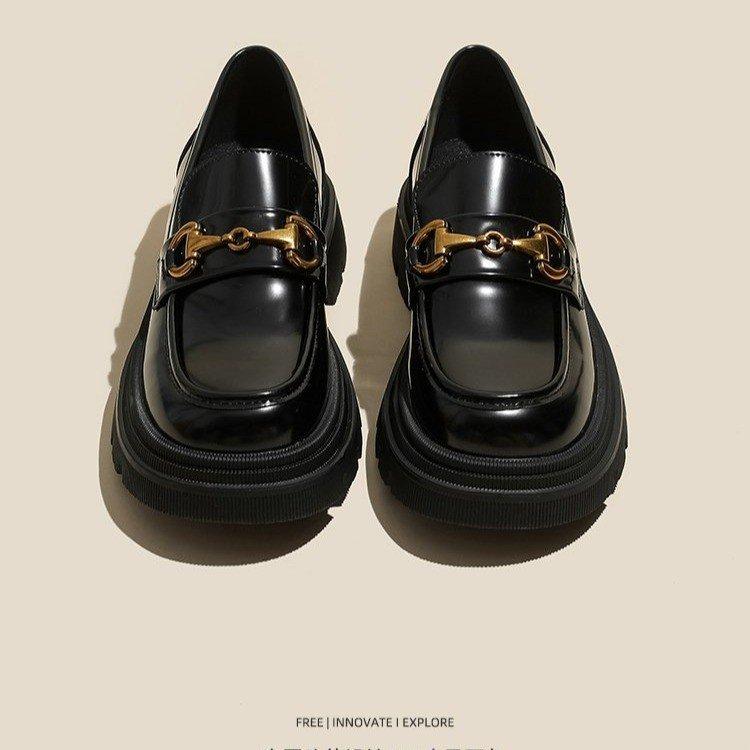 Originale schwarze kleine Lederschuhe für Damen 2025 Britischer Stil Retro vielseitige Plateau-Slipper für Damen, bequeme weichsohlige Einzelschuhe für w