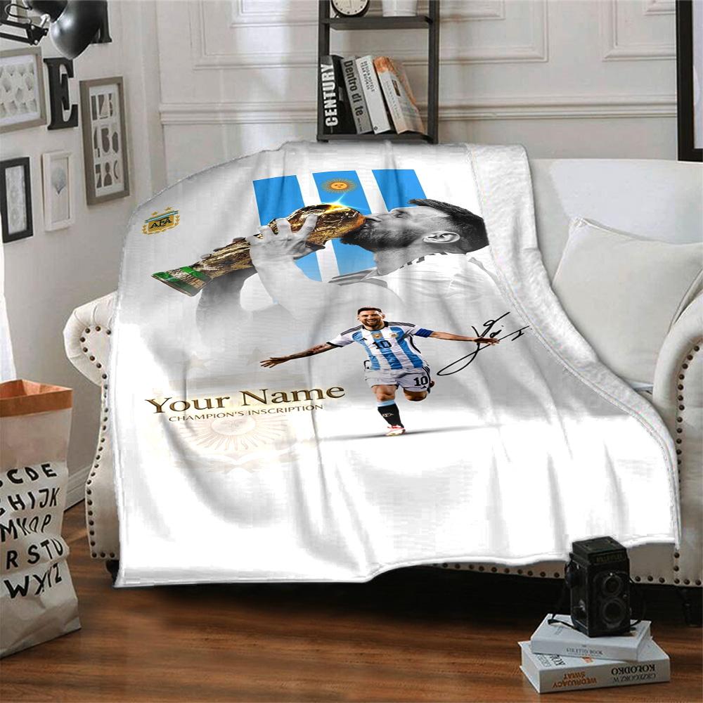 Football Messi Personalized Name Blanket Throw Customizable Blanket Comfortable Great for Picnics Couch Office Chair Sofa All-Season Use