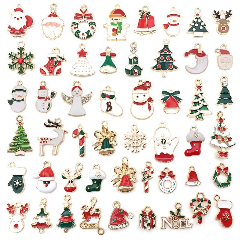 Random 20Pcs/Lot or 50Pcs/Lot Mix Size 96 Style Alloy Metal Christmas Drop Oil Charms Gold Pendant For DIY Bracelet Necklace Jewelry Making