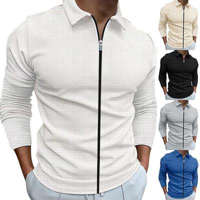2024 Mode Beliebt Waffel Einfarbig Kariert Jacken Herren Langarm Revers Reißverschluss Cardigan Lässige Sportmäntel Neue Herren Sweatshirts