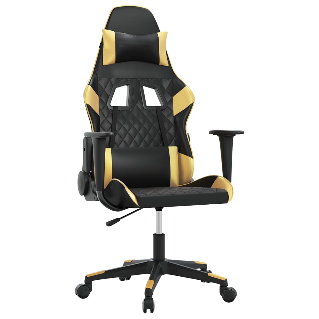 Gaming Chair with Massage Function Black & Gold Faux Leather