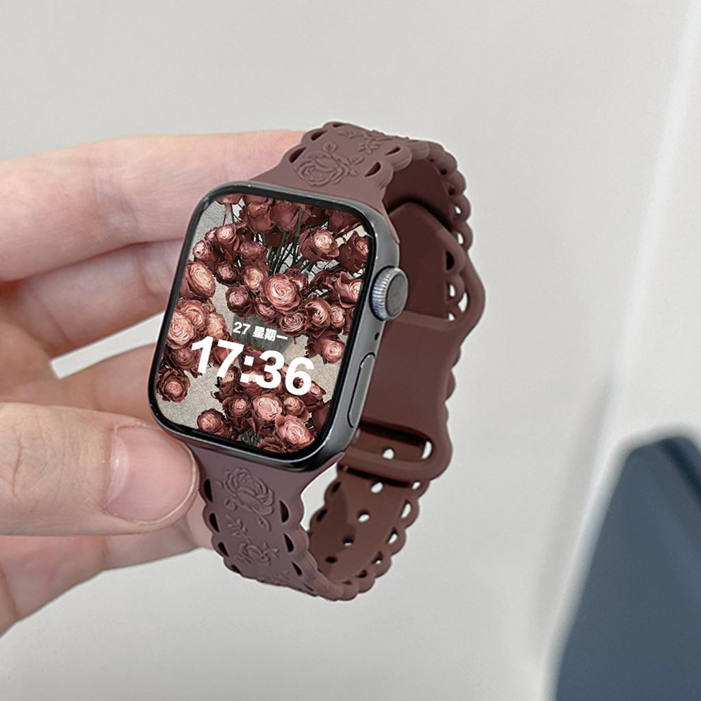 Y2k Trendiges Rosen-Relief-Silikonarmband für Apple Watch 10 9 8 7 6 5 4 3 2 Armband 44mm 45mm 46mm 49mm 42mm 40mm Uhrenarmband
