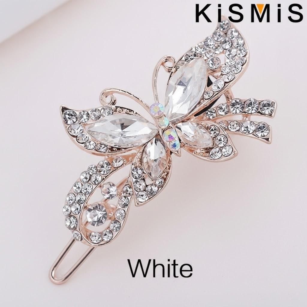 

1Pc Crystal Rhinestone Butterfly Hair Clip Hair Accessory for Girls Stylish Hair Barrette Fresh Hair Accessories білий