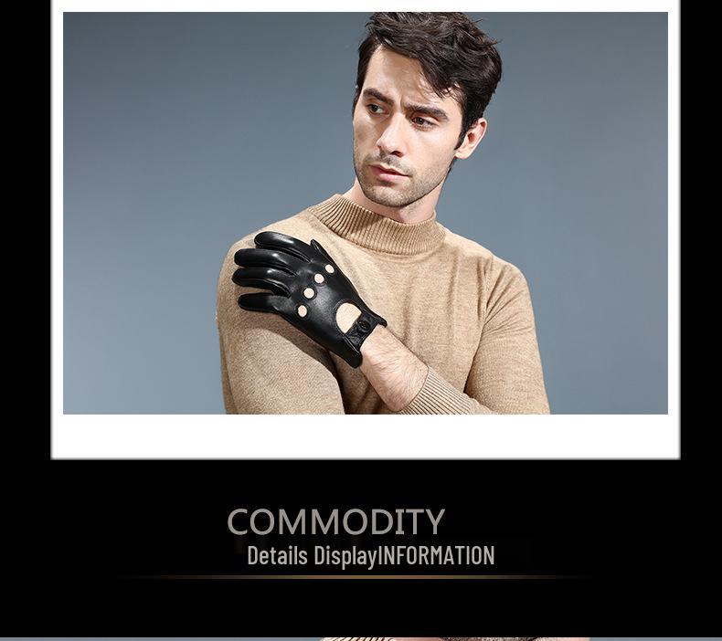 Pánské zimní kožené rukavice s fleecovou podšívkou a dotykovým displejem pro jízdu, řízení a cyklistiku - Celoroční ovčí rukavice