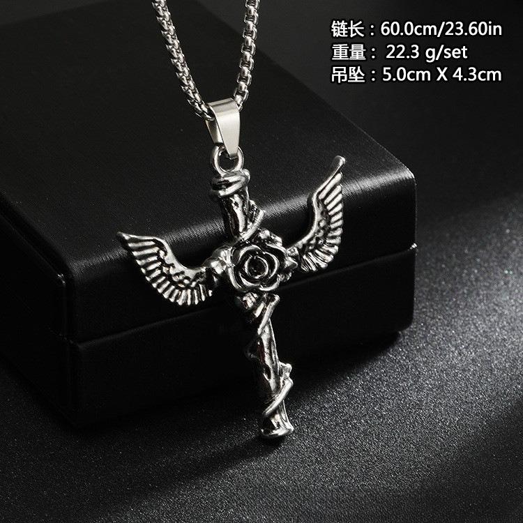 European and American retro simple fashion gothic black gem ruby cross pendant men's women's necklace
