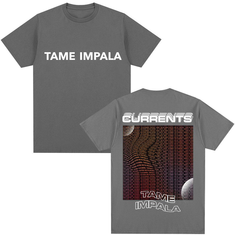Vintage Tame Impala Currents Grafik T-Shirt Herren Damen Trendy Hip Hop Vintage Kurzarm Lässige Übergroße Baumwoll-T-Shirts Männlich