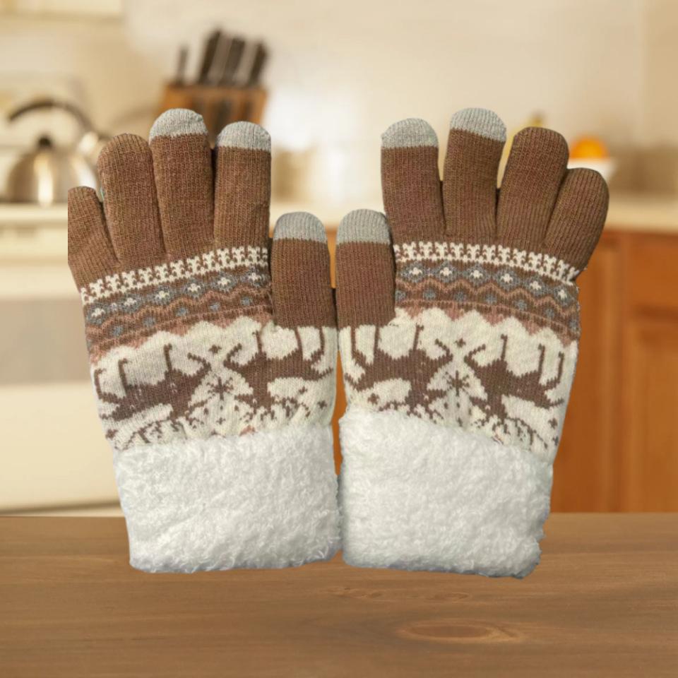 

Рождественские перчатки из жаккардовой вязки с оленем, плюшевые манжеты, толстые теплые перчатки, осенне-зимние мягкие, устойчивые к холоду перчатки для сенсорных экранов