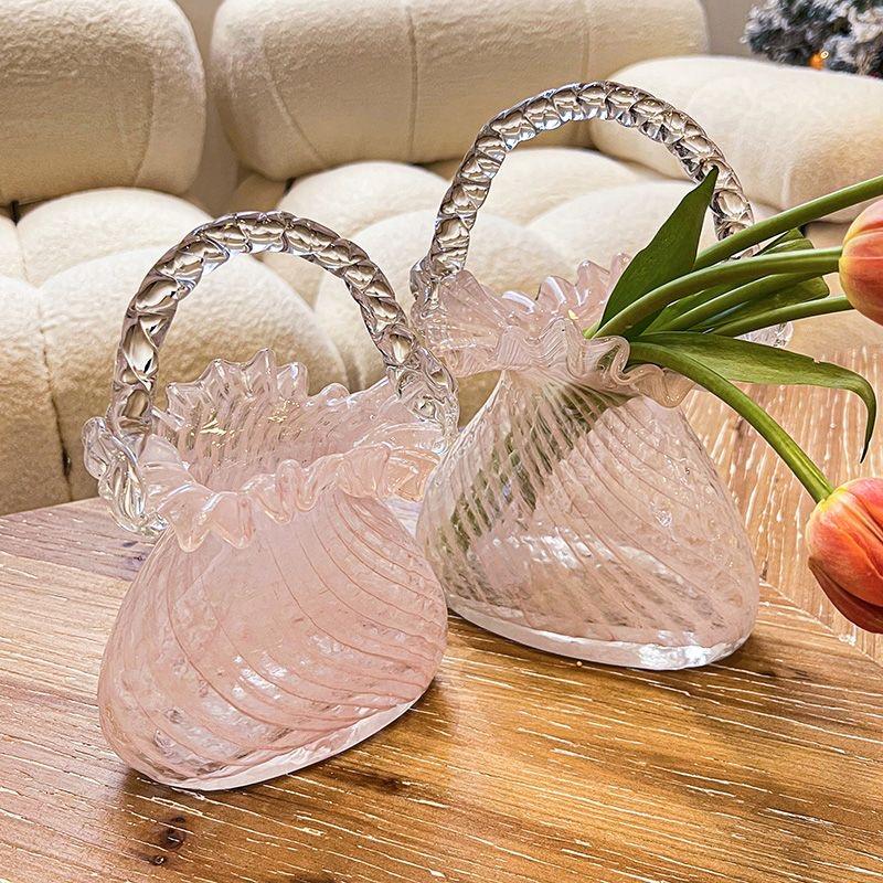 Luxuriöse Kristallglas Handtaschen-Vase, Elegante Glas-Korb-Blumenvase mit Kristallglasur-Finish für die Wohnkultur