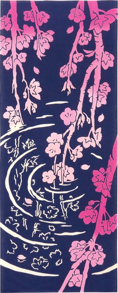 

kenema Tenugui Hand Weeping Mirror Cherry Blossom 34 x 90cm Miyamoto-Towel Japanese-made Chū-dyed Towel, Design,