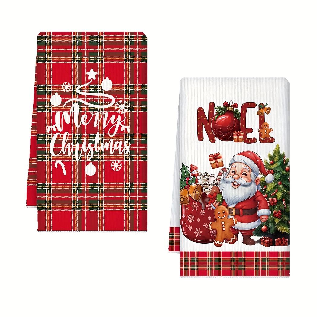 

Festive Christmas Kitchen Towels - Quick-Dry Microfiber, Santa & Gingerbread Design. Perfect for Baking & Housewarming! 2pcs красный