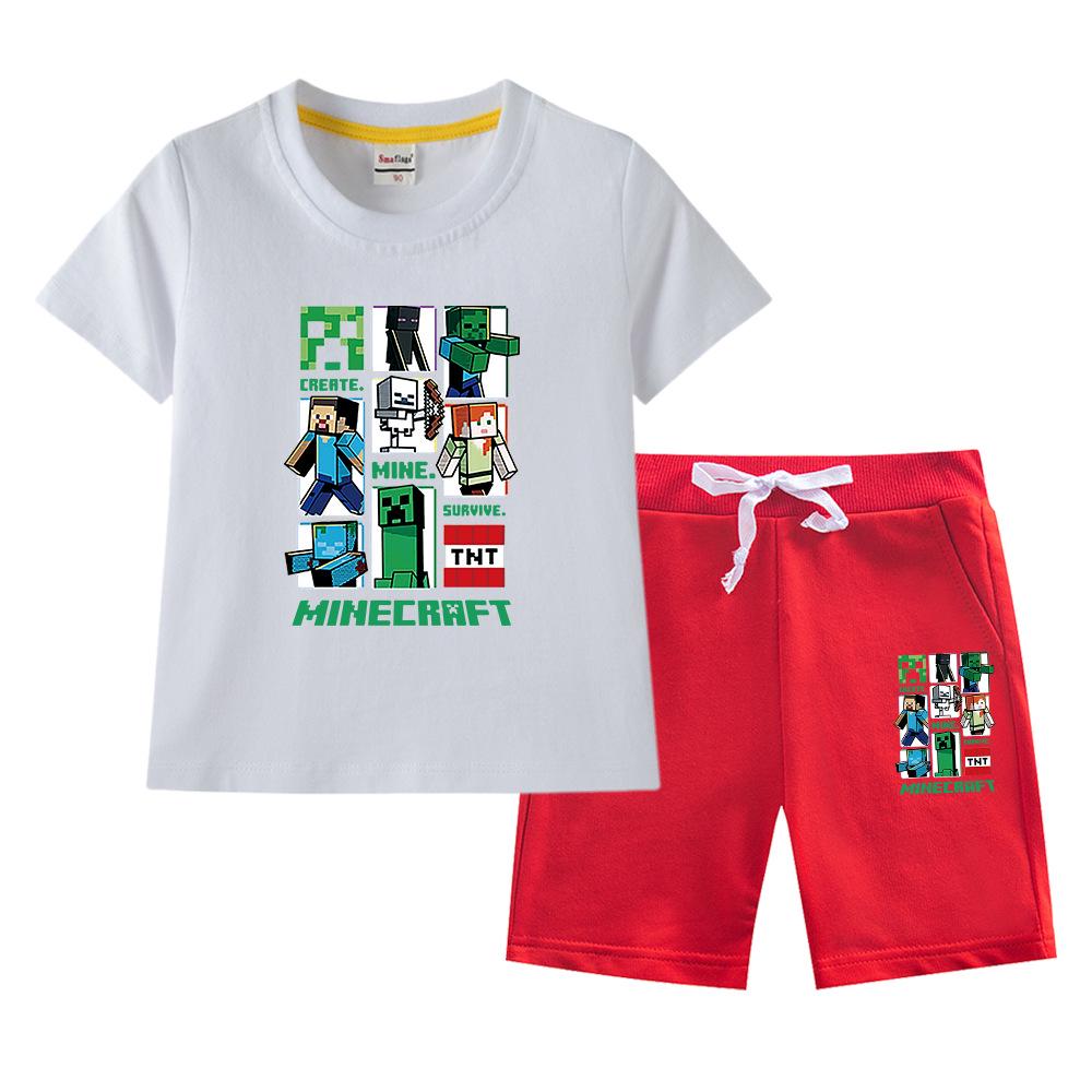 Minecraft Kids' Summer Outfit: Pure Cotton Short Sleeve T-Shirt & Shorts Set for Boys & Girls