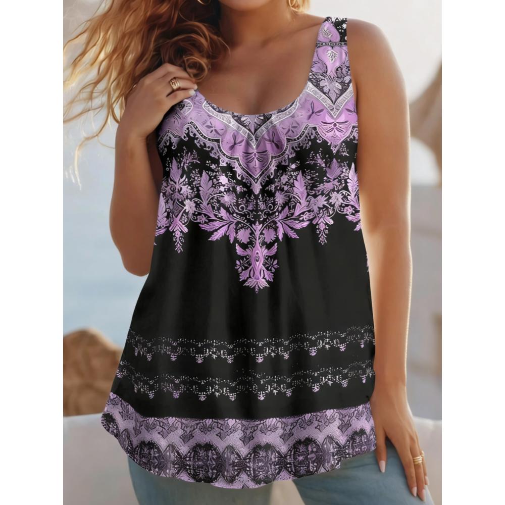 Summer Women's Large Size 3D Printing Flowers Animals Vest Loose Fashionable Comfortable Soft Breathable O Neck Sleeveless Vest