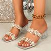 New  Women's Chunky Sandals Summer New Square Head Open-toe Pearl Anti-slip Wear-resistant High-heeled Slippers
