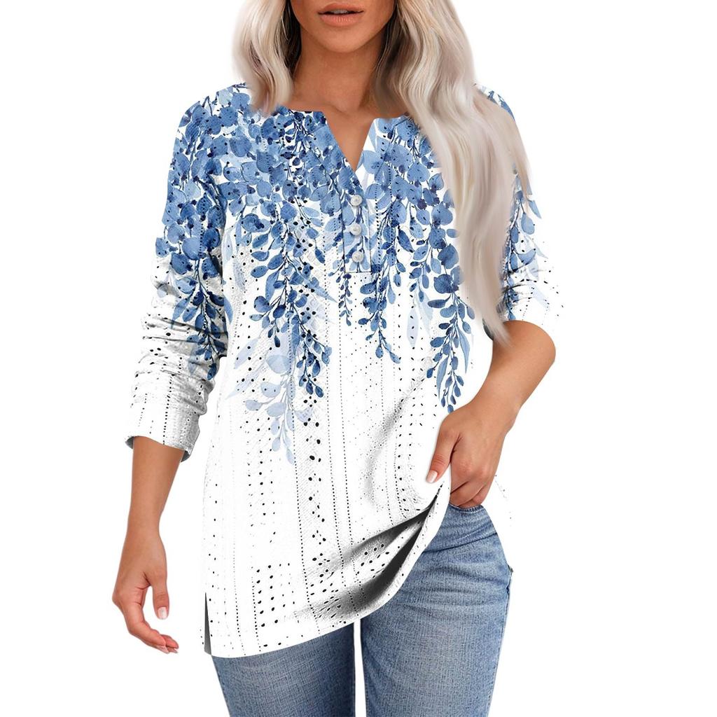 Women's T Shirt Tee Print Button 3/4 SleeveDaily Weekend Fashion Basic V- Neck Regular Top