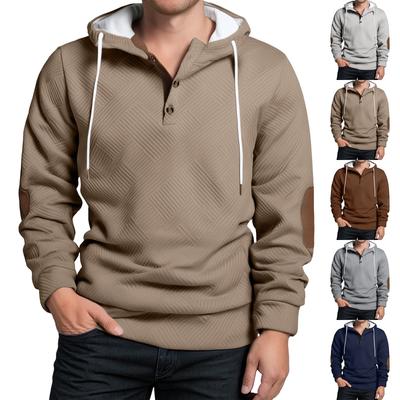 Men's Casual High-Neck Hooded Button-Up Long-Sleeved Sweatshirt