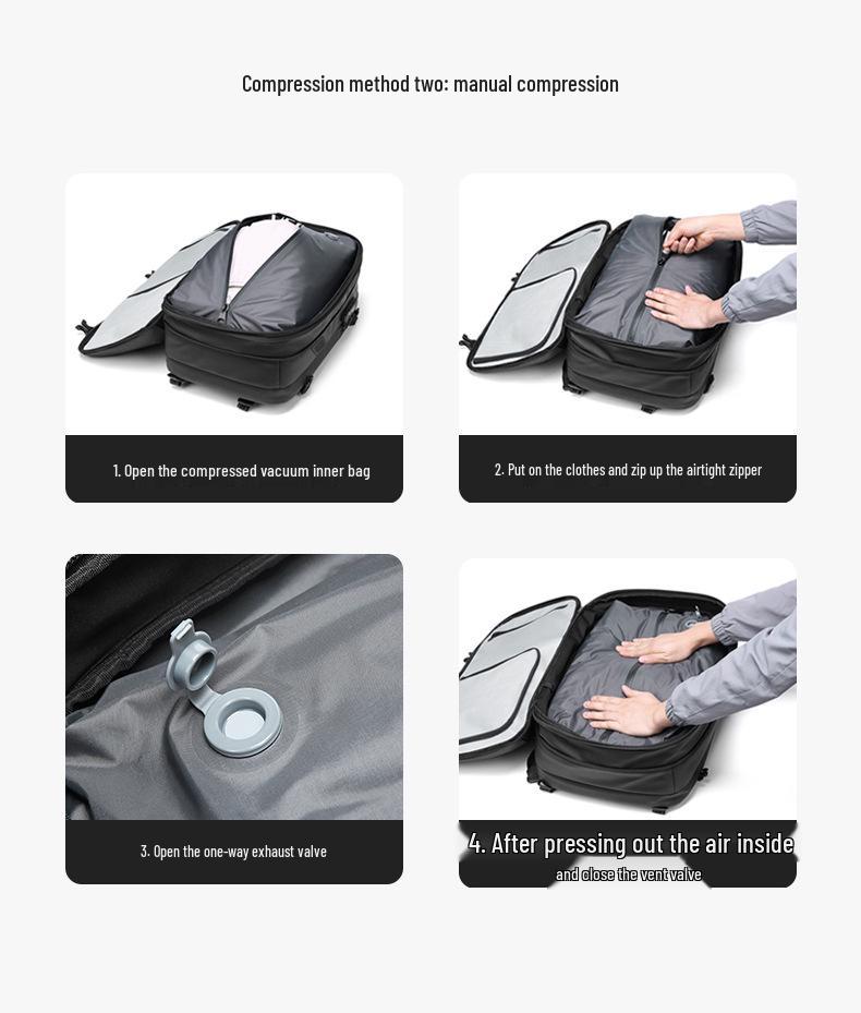 Ryggsäck för män med expanderbar stor kapacitet och vakuumkompression med en knapp för affärer, resor och pendling