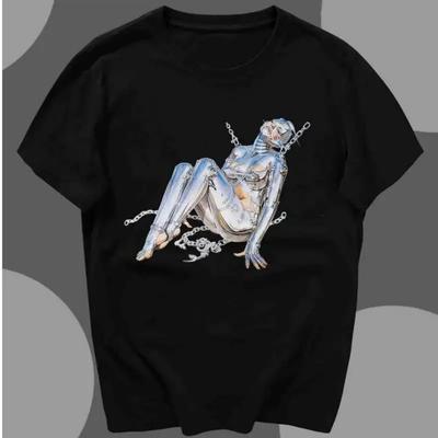 2025 Full Time Hip-hop Trend Robot Same Style Peripheral Printed Pure Cotton Short-sleeved Loose T-shirts for and Tops