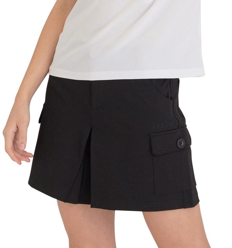 Delsol 7630 BK 3L Pleated Stretch Plus Size Delsol Golf Black Culottes Culottes, Black, (2XL) Wear, Women's