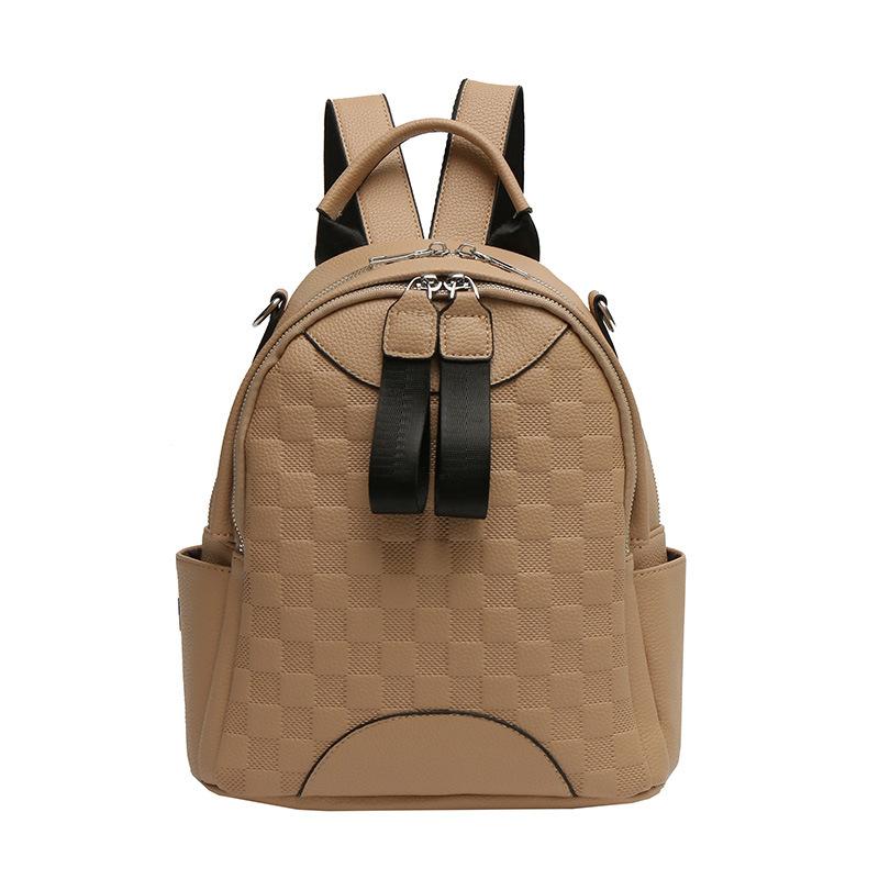 Grid Lady Fashion Backpack - PU Leather - High-end Style - Travel Mini - Simple and Elegant - Trendy Women's Shoulder Bag
