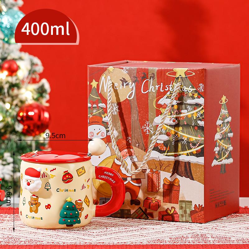Cartoon Christmas Mug with Magnetic Lid Spoon DIY Ceramic Cup Large Capacity Gift