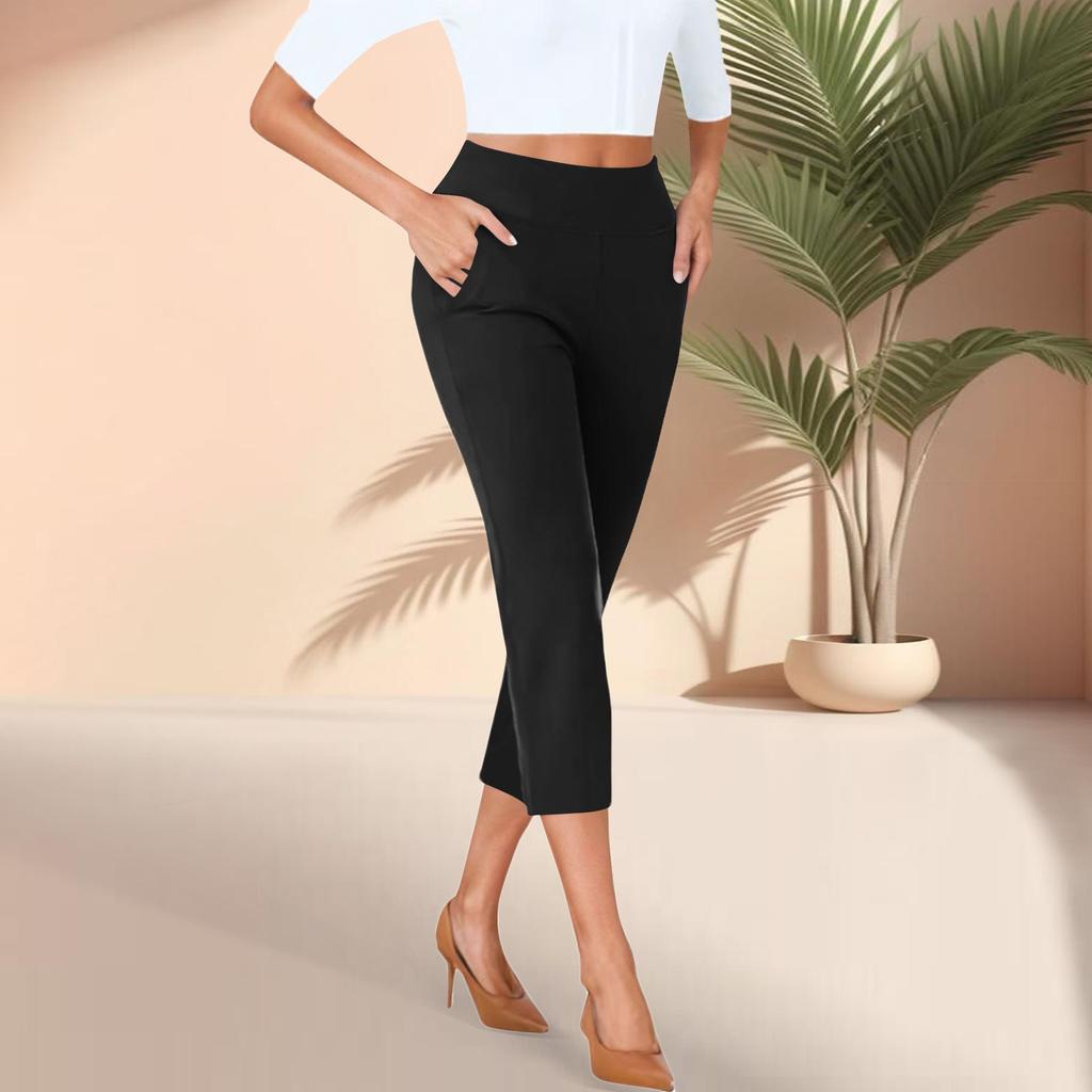 Women's Cropped Pants With Pockets Lightweight Caual Loose Trousers