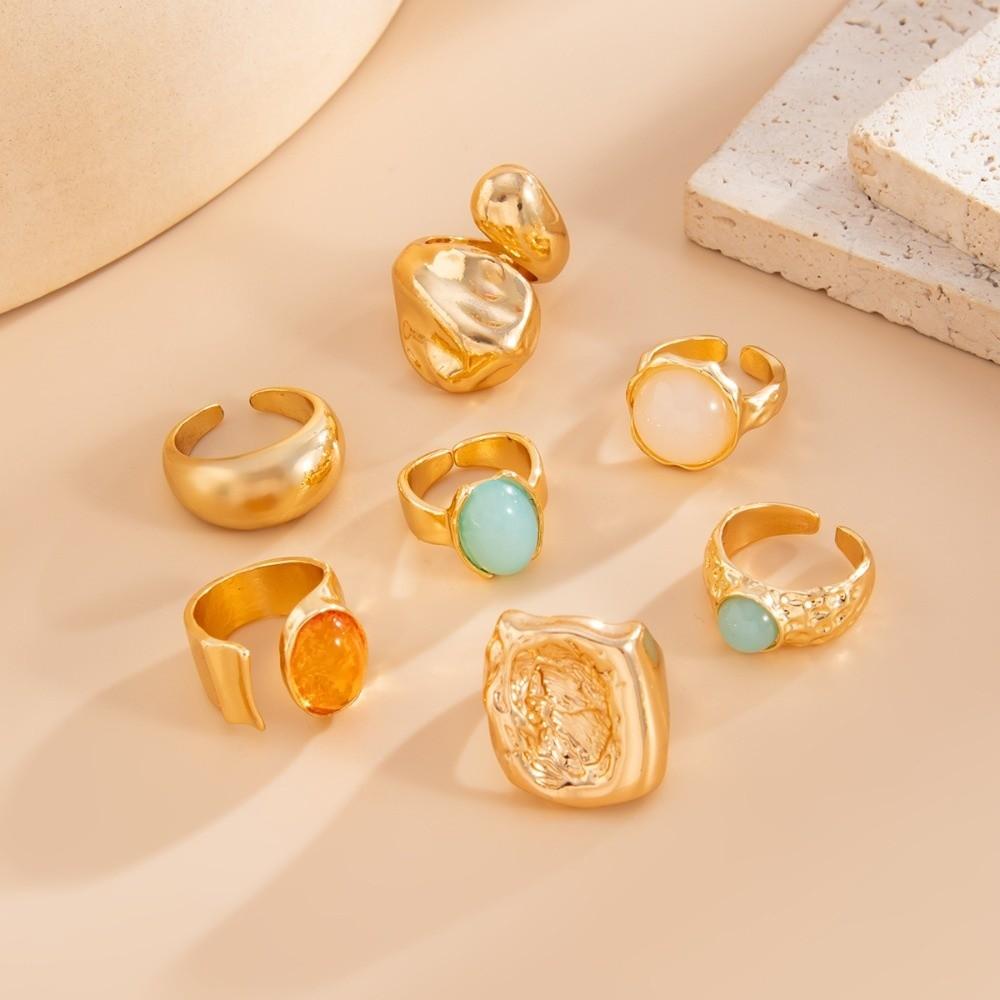 7Pcs/Set Irregular Shape Crystal Open Rings Open Design Geometric Rings Women