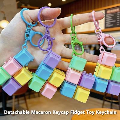 DIY Detachable Macaron Color Mechanical Keyboard Keycap Keychain Fidget Clicker Toy Portable Stress Relief Bag Pendant for Adult