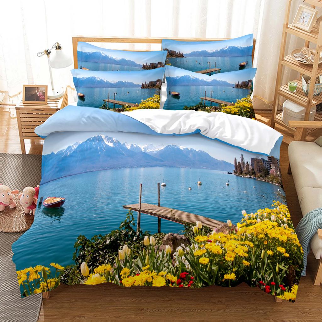 Comforter 3D Scenic Linen Woods Scene Forest Beautiful Natural Scenery Theme For Bedroom Decoration For Women Children Gifts