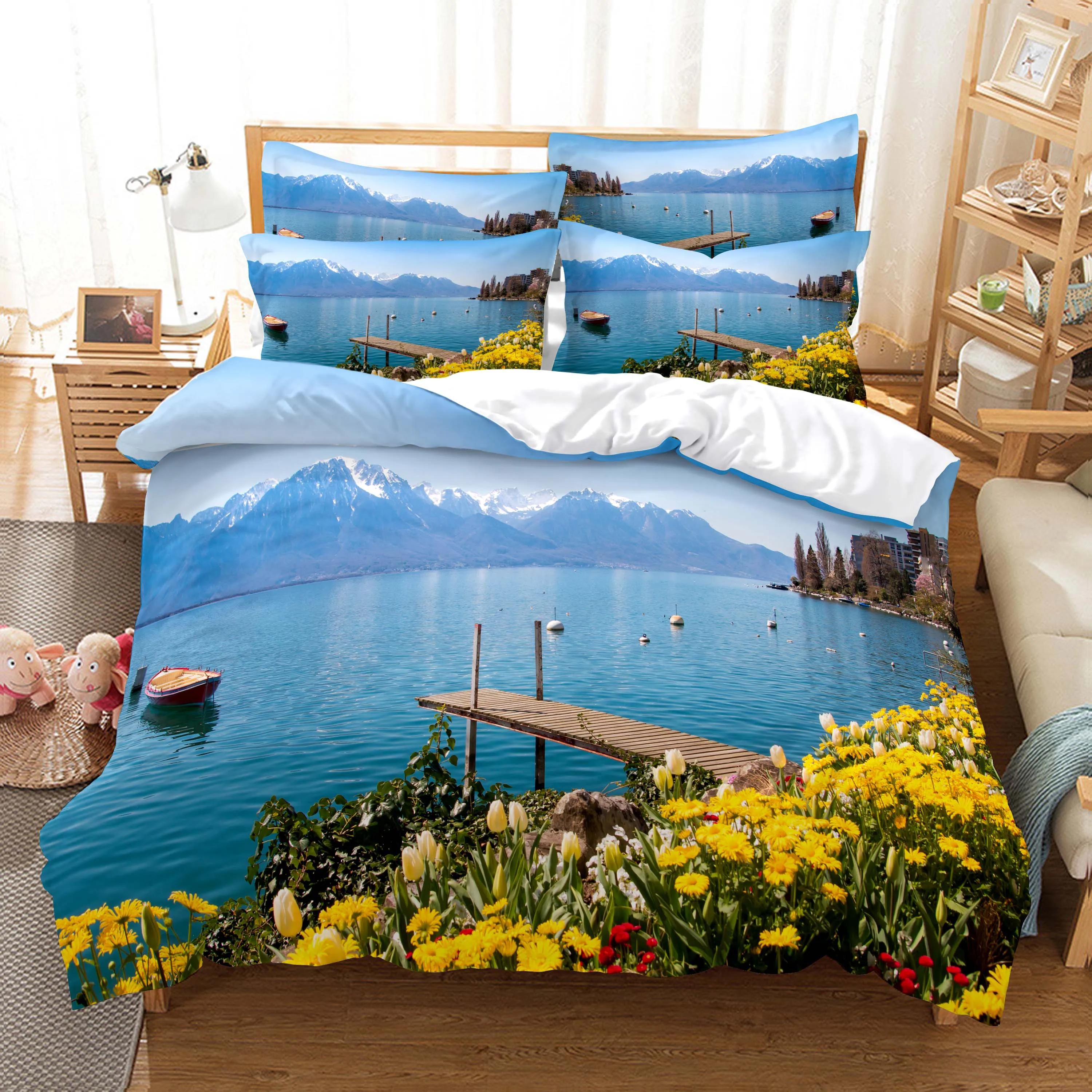 

Comforter 3D Alpine Flowing Water Forest View King Queen Double Size Women Kids Girls Teens Warm Soft Gifts Bedroom Decoration Comforter (quilt)-EU Single(135*200cm)3pcs