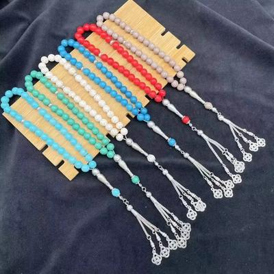 Middle East Lslamic Worship Rosary, Handcrafted Resin Beads Turkey Turquoise Muslim Prayer Beads Hand Beading Tassels Bracelet