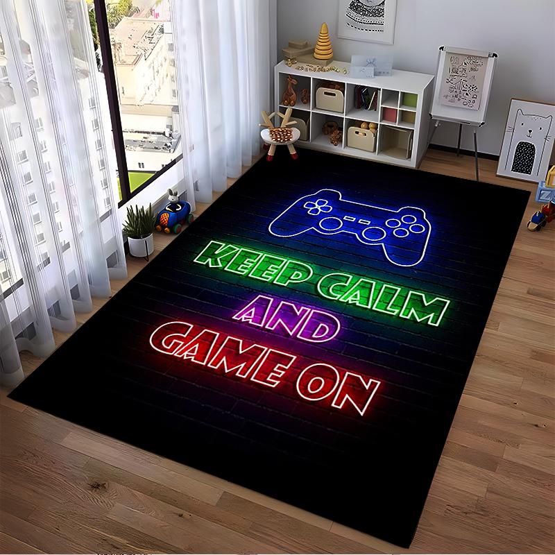 Gaming Carpet with Controller Neon Design and "Keep Calm" Text Suitable for Use As an Anti-slip for Living Room Bedroom Sofas