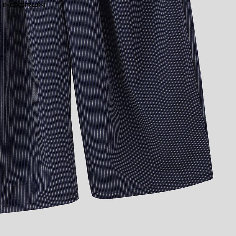 INCERUN Herren Freizeit Elastischer Bund Gestreifte Lange Weite Beine Hosen